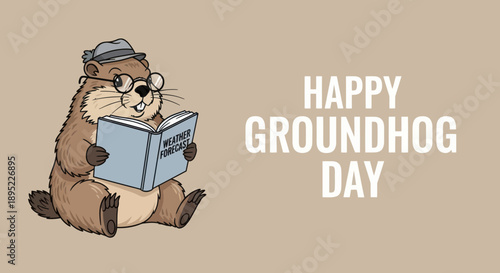 Happy groundhog day with reading groundhog