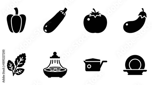 Silhouette icons of vegetables and kitchen essentials