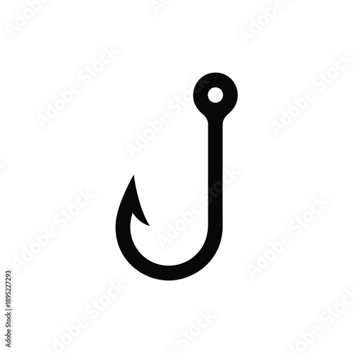 Simple black outline of a fishing hook with a circular eyelet