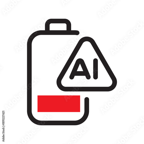 AI Low Power Battery Warning Line Icon Vector for App Website Infographic