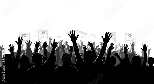 Silhouetted Crowd Raising Hands in Unison.