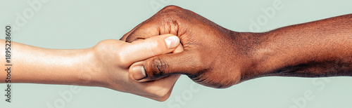 Cuadro en lienzo Helping hand. African and caucasian hands. Helping hand, rescue