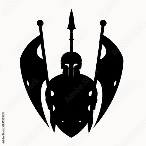 Black silhouette of a warrior with helmet and spear