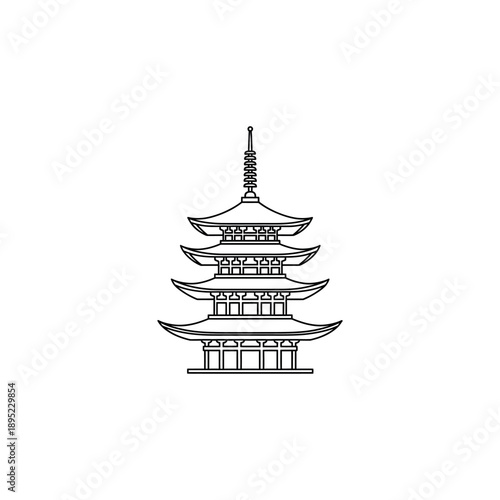 A serene illustration of a traditional pagoda, showcasing intricate architecture and cultural heritage in a simple black line drawing.