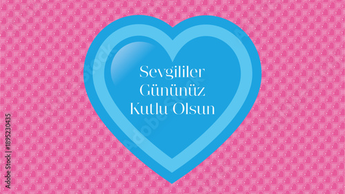 Blue heart on a pink background. Happy Valentine's Day.