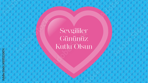 Blue heart on a pink background. Happy Valentine's Day.