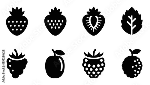 Silhouette berry icons collection: fresh fruit designs for modern applications