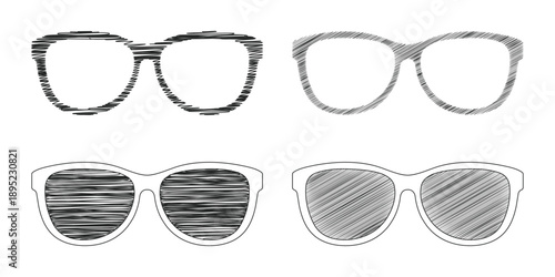 Set of hand drawn or scribble Sun glasses black and white vector stock illustration 