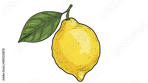 Realistic lemon with leaf on white background