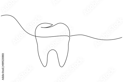 A minimalist continuous one line drawing of a healthy tooth. This clean vector illustration is perfect for modern dental clinic branding, oral hygiene logos, and healthcare designs.