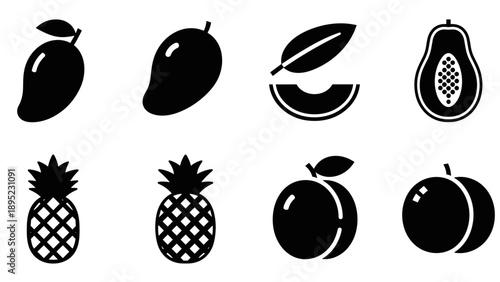 Bold silhouette tropical fruit icons for modern design projects