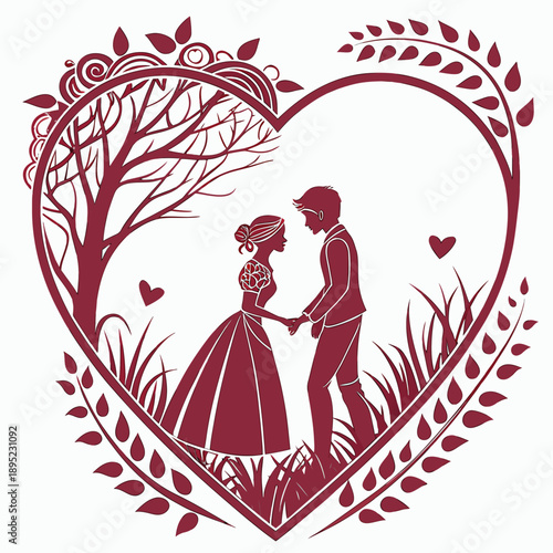 Layered paper cut art of a couple inside a heart frame, vector illustration celebrating love, connection, and shared moments.
