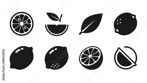 Set of citrus fruit icons in black silhouette style