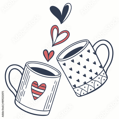Valokuva Two ceramic mugs forming a heart shape with their handles, representing love and connection, isolated on a white background