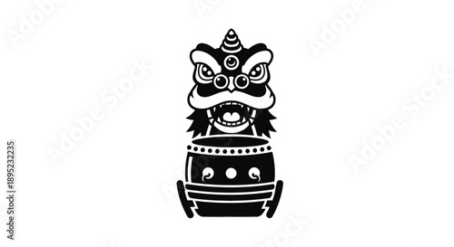 Traditional Lion Dance Costume Headpiece Illustration.