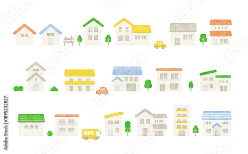Watercolor Cute House Icon Set  Vector