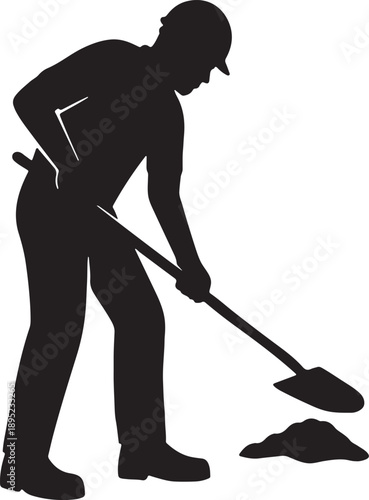 Street worker fixing road silhouette