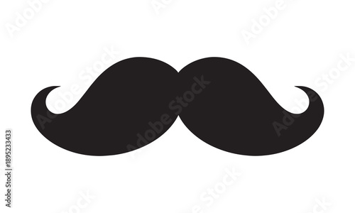 Classic black handlebar mustache isolated on white, vector graphic illustration.