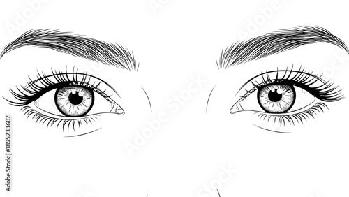 Elegant line art of feminine eyes with detailed eyebrows and lashes
