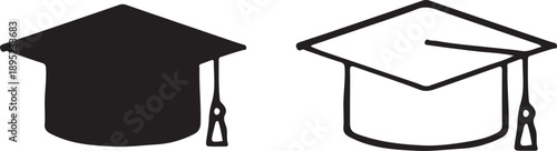 Graduation cap icon, university or college graduation hat icon set. Graduation cap on transparent background.