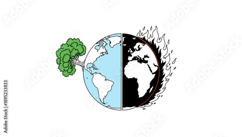 Earth's dual future: green growth and fiery destruction symbolizing climate change