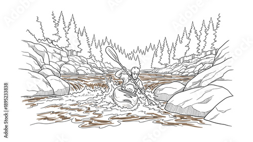 Thrilling kayak adventure in rugged river landscape