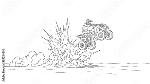 Thrilling off-road adventure with quad bike jump and explosive action