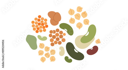 Vector graphic illustration of various nuts and pulses, including peanuts, beans, and almonds, for World Pulses Day, highlighting healthy food and nutrition.