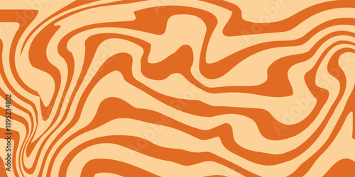 Retro caramel line background. Salted caramel liquid desert texture. Wavy swirl candy pattern for poster, cover, banner, pamphlet. Orange hippie wallpaper in