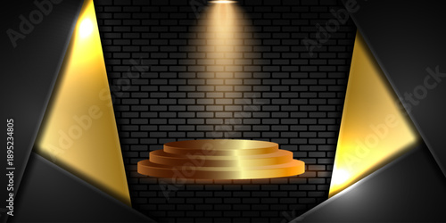 Luxury Golden Abstract Stage Background with Sparkling Lights