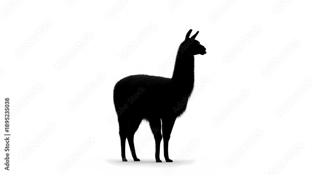 Naklejka premium Llama Silhouette: A sleek, contrasting silhouette of a llama stands gracefully, its form creating a minimalist statement. It captures the essence of a remarkable mammal.