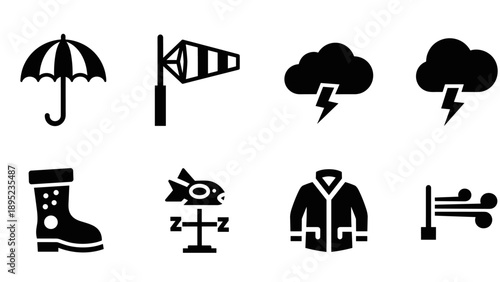Weather icons: silhouette symbols of forecast elements for meteorology