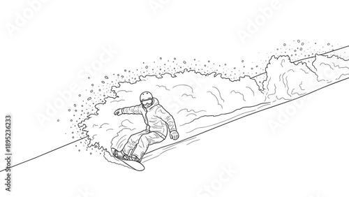 Dynamic line art of snowboarder in motion on a slope