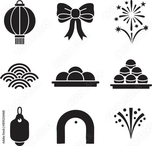 chinese new year festival icons set