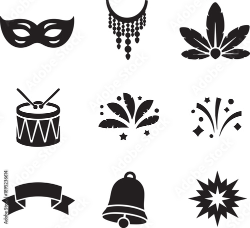 Black silhouette icons for celebration and party themes