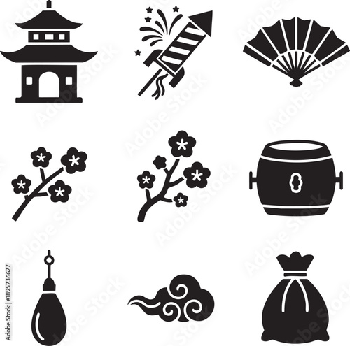 Set of japanese culture icons and symbols