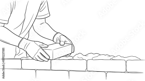 Outline of a worker laying bricks with precision in construction project