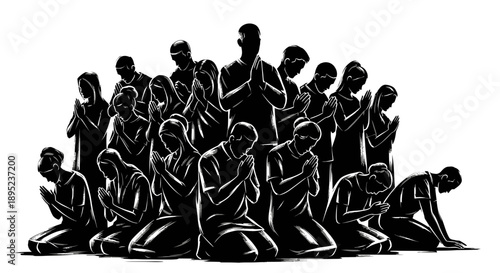 A group of people in prayerful contemplation Vector