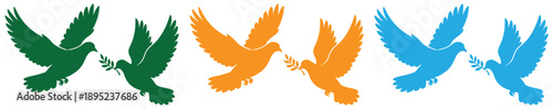 Dove carrying an olive branch in flight a symbol of peace . Elegant line art depicting a white dove carrying a branch of leaves symbolizing peace and hope Art & Illustration .