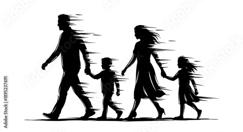 Family silhouette walking together in harmony Vector