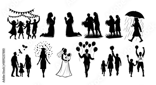 Celebrations and family moments in silhouette Vector