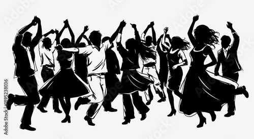 Jubilant group dancing in retro attire Vector