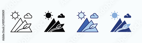 Nature Icon Sheet Multiple Style Collection Isolated Vector