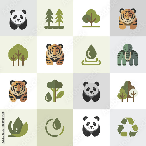 Colorful animal and nature on grid background animal panda