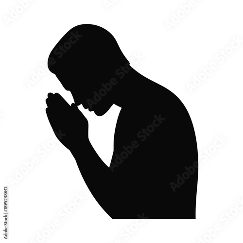 Silhouette of a person with clasped hands in prayer
