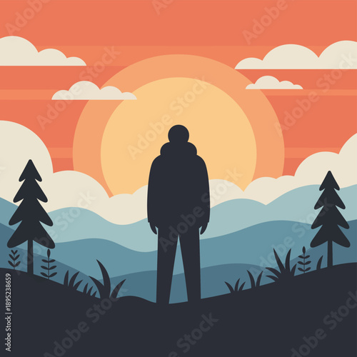 Silhouette of person standing on hill during sunset with trees