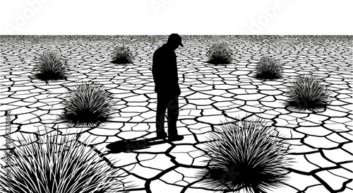 Lone figure in arid landscape Vector