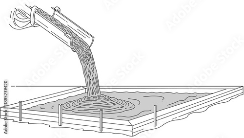 Blueprint style diagram of concrete being poured into a foundation mold