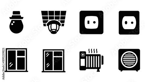 Home appliance icons: minimalist black silhouette set for modern design needs