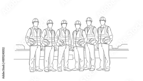 Construction team in hard hats: linear design